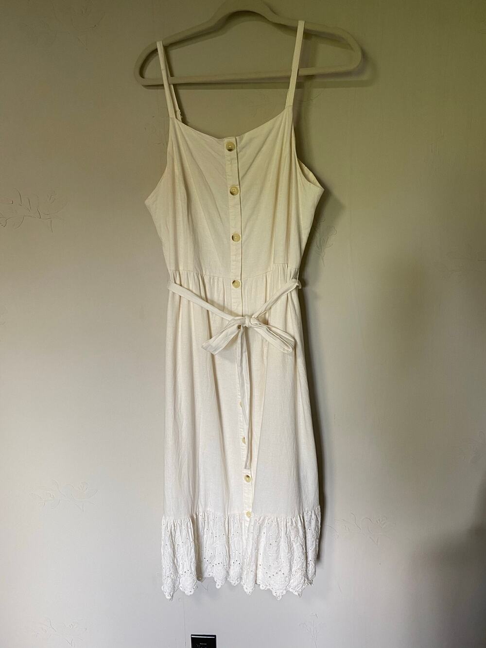 Old Navy Cream Prairie  Button Front Lace Trim Midi Dress XL Cotton Linen